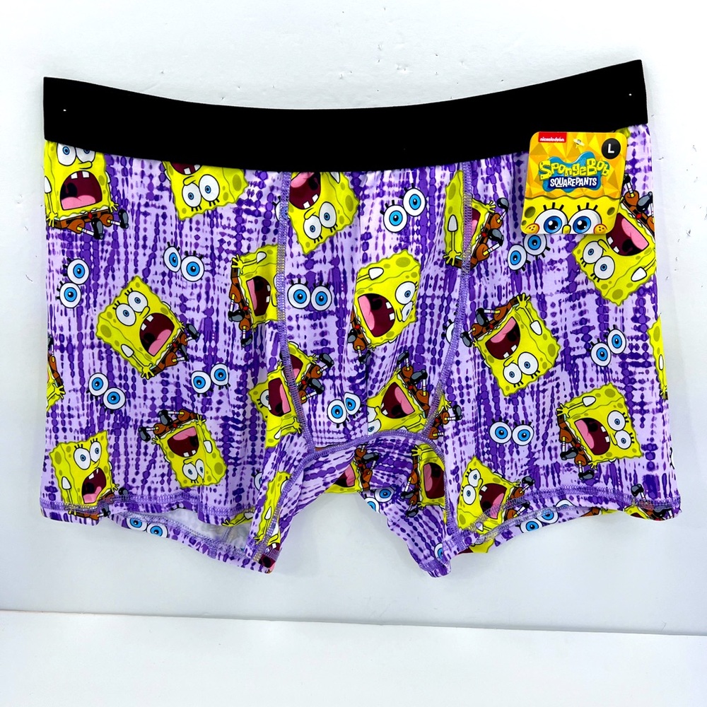 SPONG BOB SQUARE PANTS BOXER BRIEFS, LARGE SIZE, THE COLORS ARE PURPLE & YELLOW